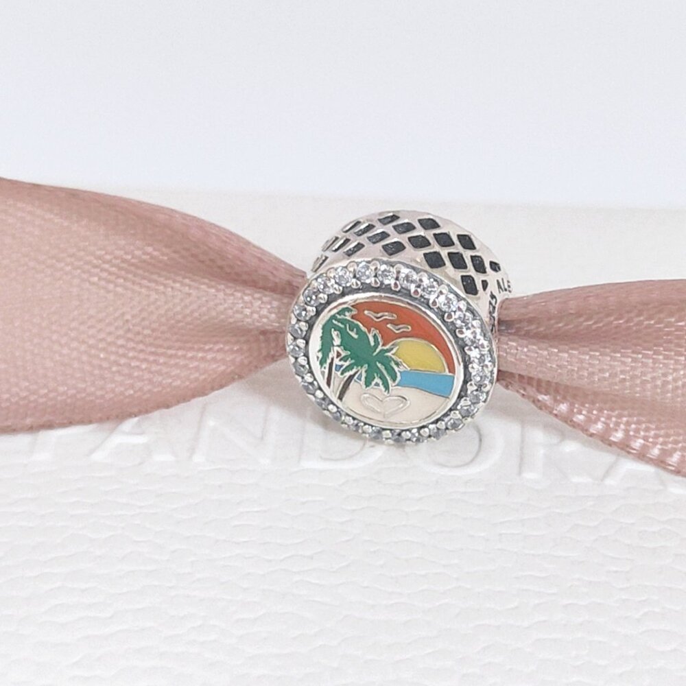 Pandora Engravable Beach Heart Scene Charm Bead S925 Silver with box